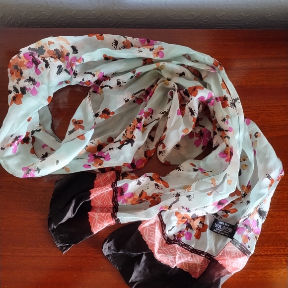 Peony Accessories - 100% Silk Elegant Floral Scarf with Black and Pink Highlights